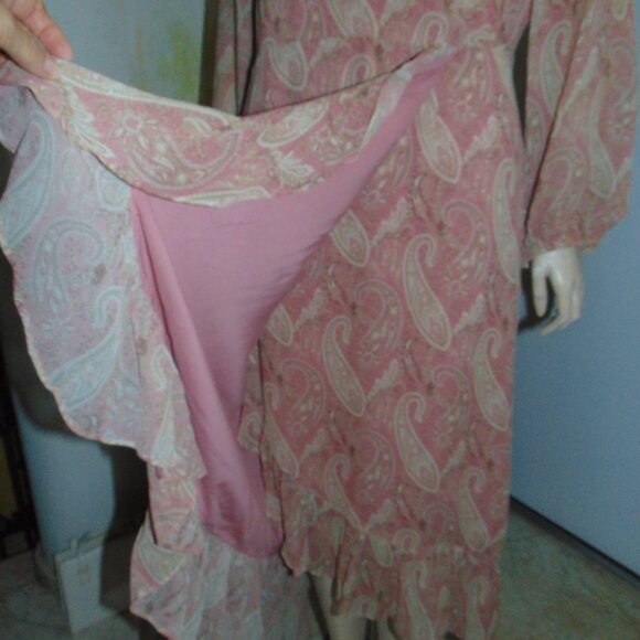 Sanderson of London X Paige Silk Palazzo Midi Wrap Dress Lipstick Pink Large L - Picture 4 of 14